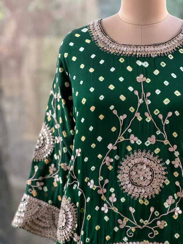 Green Bandhej Skirt Set