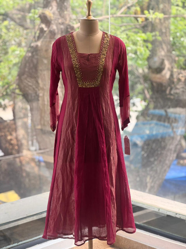 Maroon Tissue Panel Dupatta Set