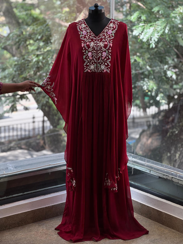 Maroon Kaftan Flap Gown