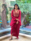 Maroon Peplum Top Skirt Set