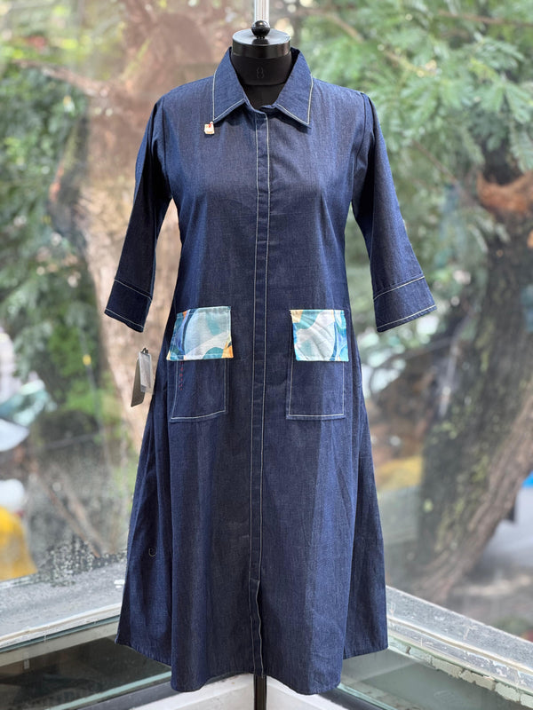Dark Denim Collared Neck Tunic