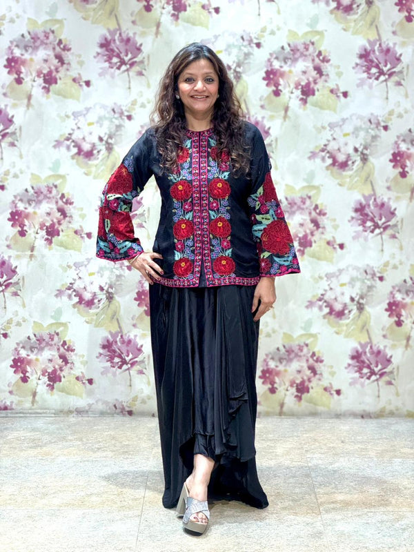 Black Embroidered Skirt Set