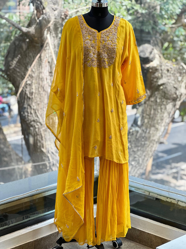 Yellow Intricate Yolk Sharara Set