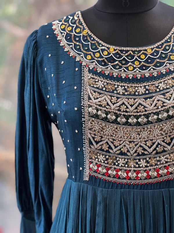 Blue Intricate Yolk Gown