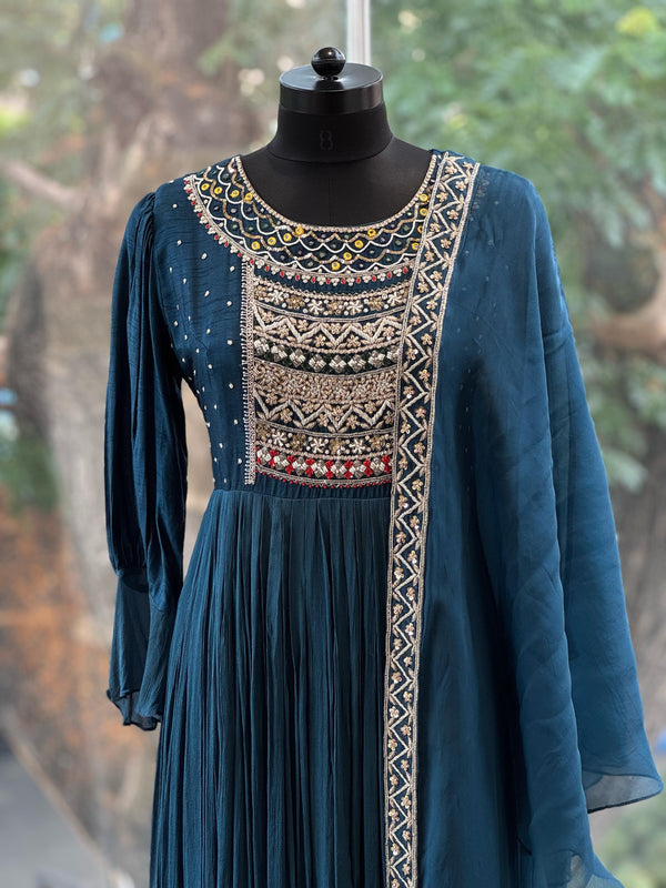 Blue Intricate Yolk Gown