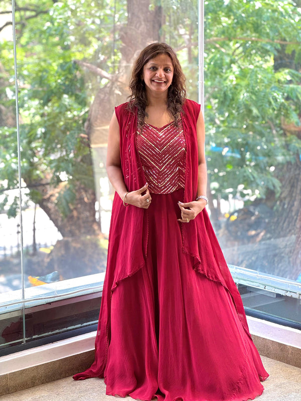 Maroon Taari Work Lehenga Set