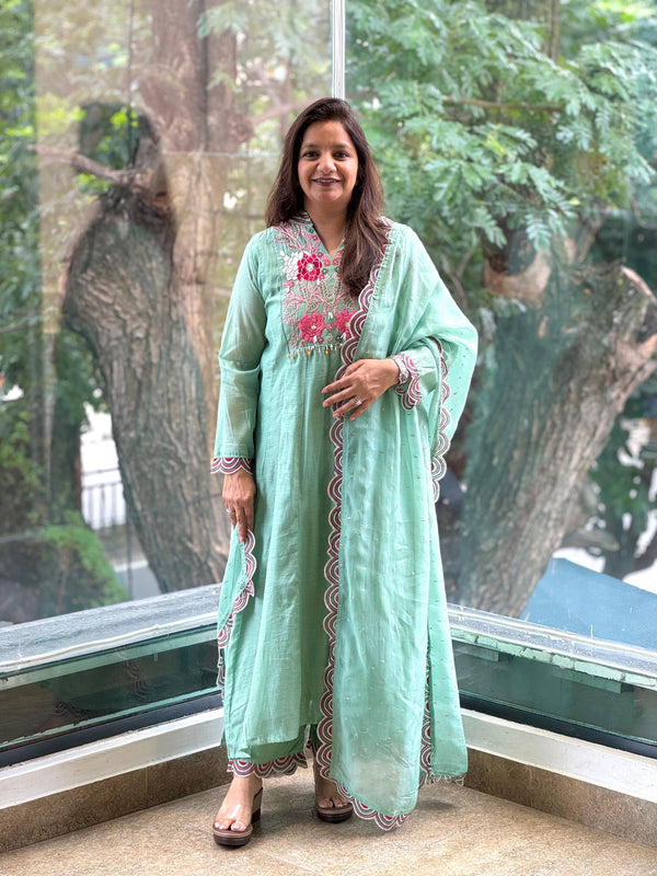 Sea Green Embroidered Yolk Suit