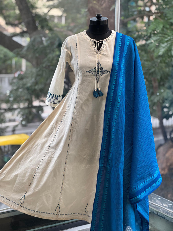 Blue Mangalgiri Dupatta Set