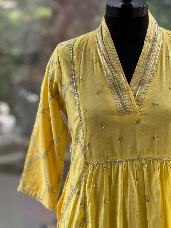 Yellow Tari work Kurta Set