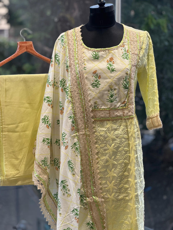 Light Yellow Chikankari Dupatta Set