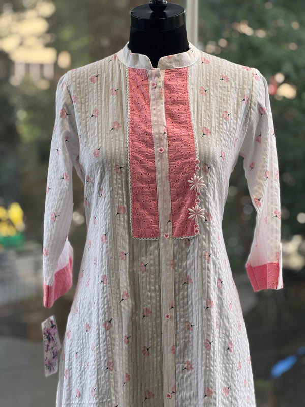 White Schiffli Neckline Tunic