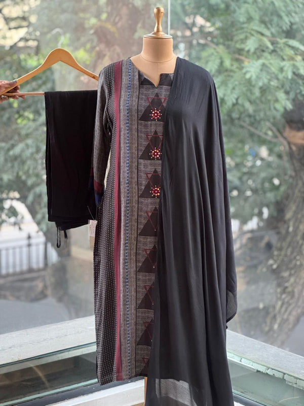 Black Printed Dupatta Set