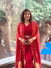 Red Bandhej Cape Set