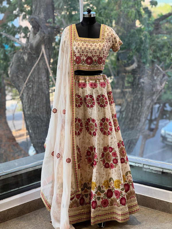 Beige Digital Print Lehenga Set