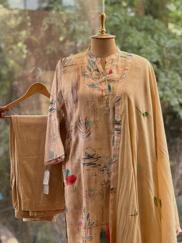 Beige Printed Dupatta Set