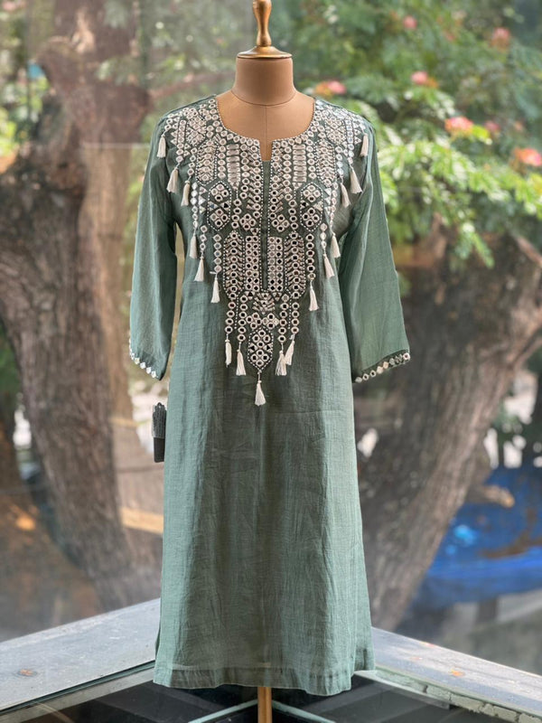 Green Mirror Yoke Dupatta Set