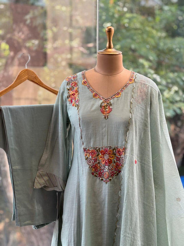 Blue Embroidered Suit