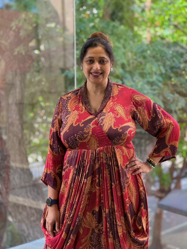 Maroon Digital Print Cowl Tunic