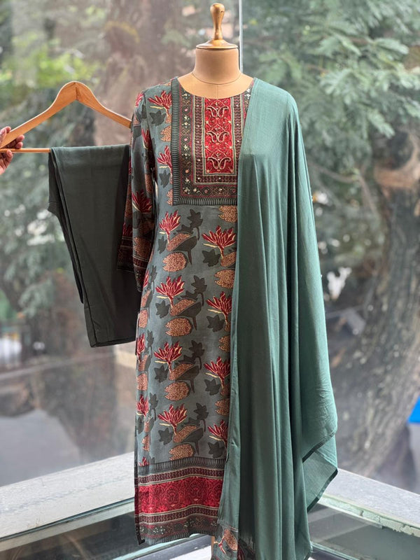 Sea Green Printed Dupatta Set