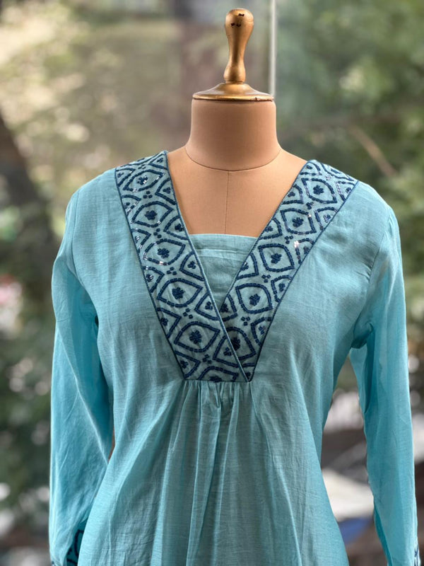Blue Mul Chanderi Dupatta Set