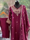 Purple Yolk Embroidered Suit Set