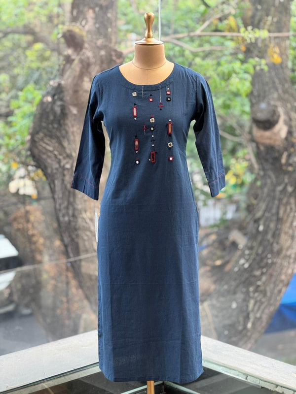 Blue Mirror Work Dupatta Set