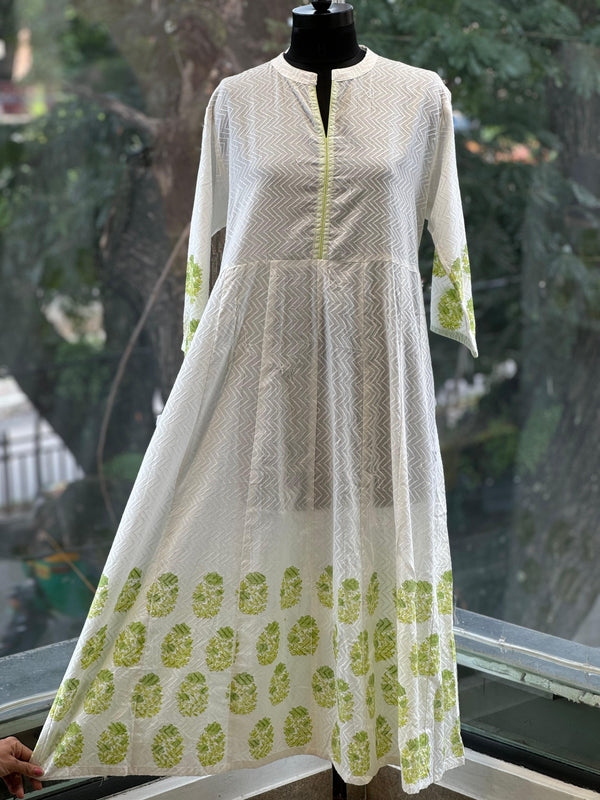 White Block Print Dupatta Set
