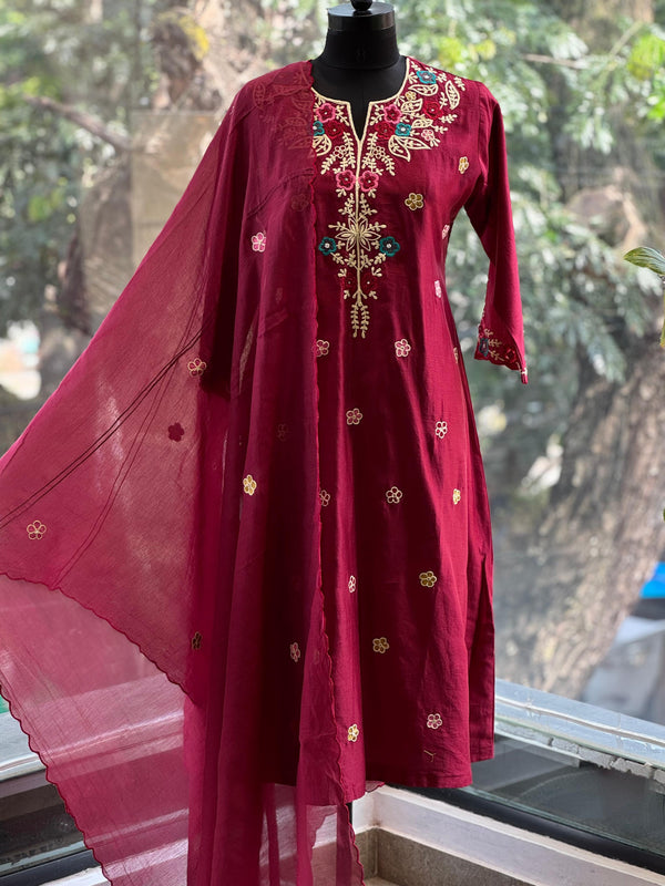 Maroon Thread Work Suit Set