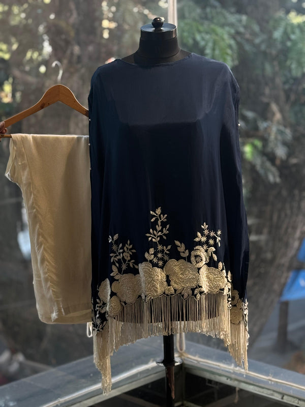 Navy Blue Poncho Style Kurta Pants