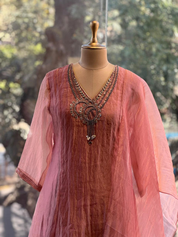 Pink Tissue Dupatta Set