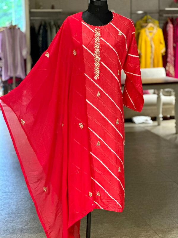 Red Leheriya  Dupatta Set