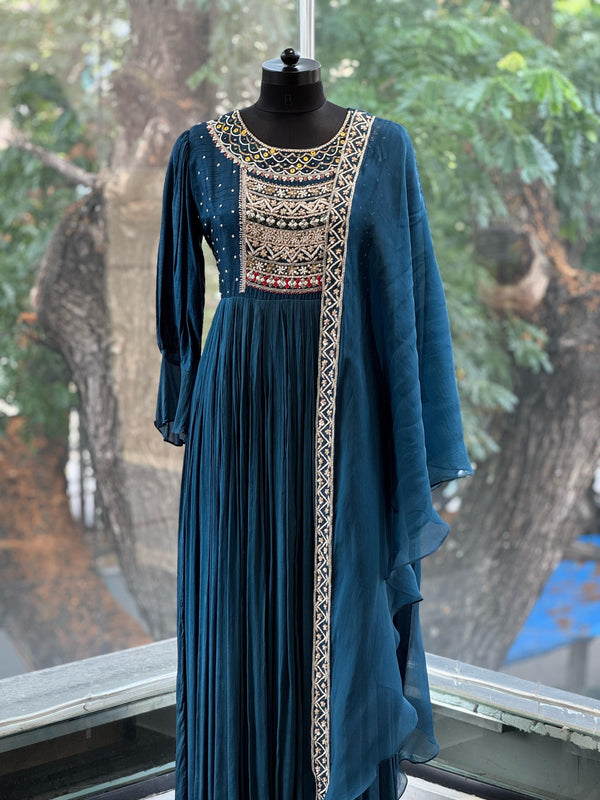 Blue Intricate Yolk Gown
