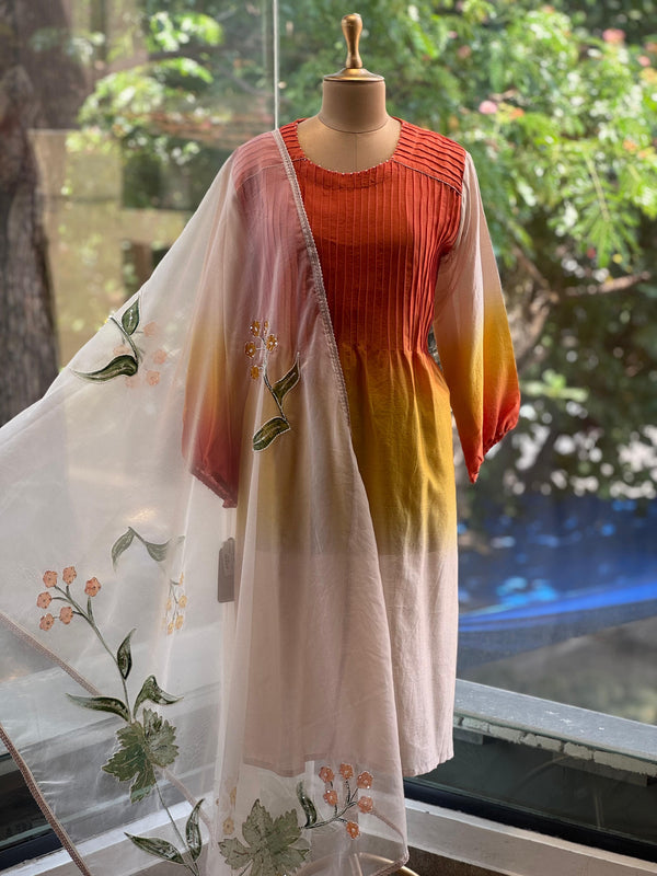 Orange Chanderi Silk Shaded Suit