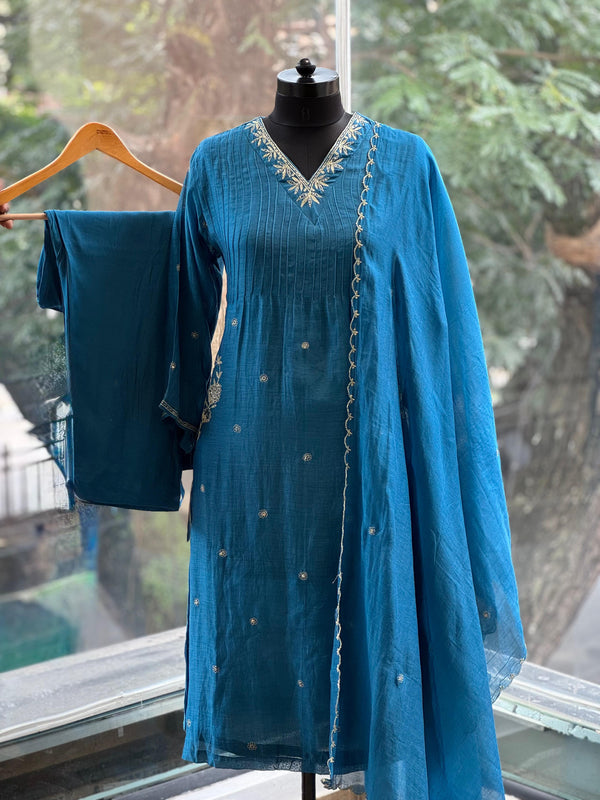 Blue Embroidered Suit