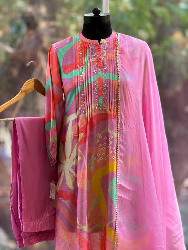 Pink Abstract Print Suit