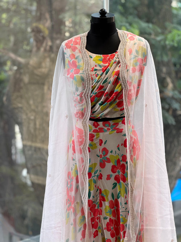 Pinkish Intricate Work Cape Set
