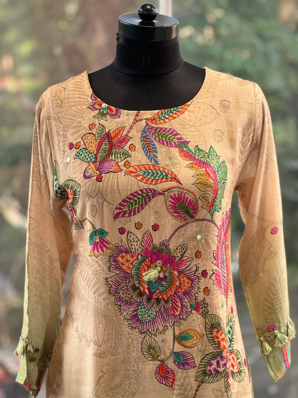 Beige Digital Printed Suit Set