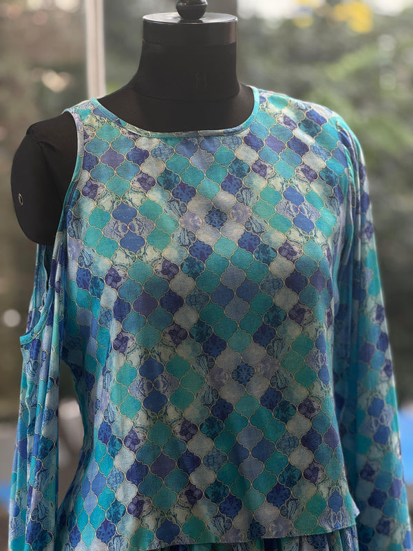 Blue Cut Shoulder Top