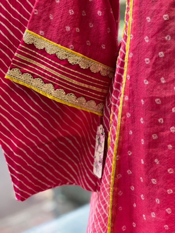 Pink Leheriya Panel Suit