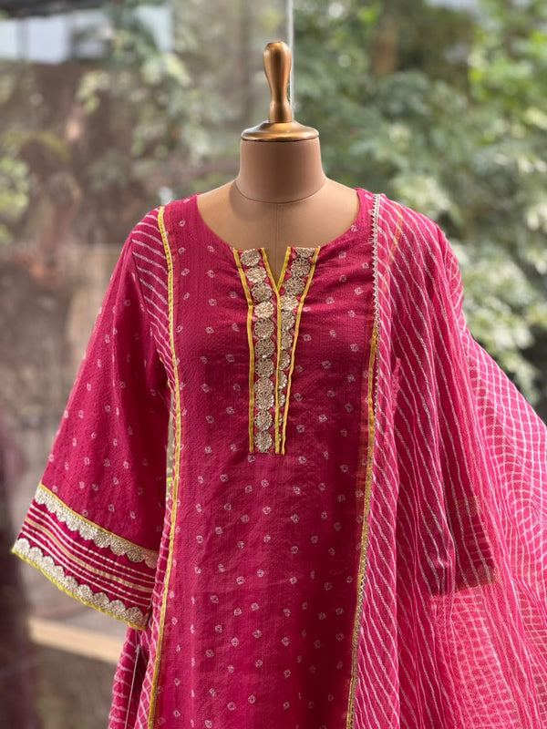 Pink Leheriya Panel Suit
