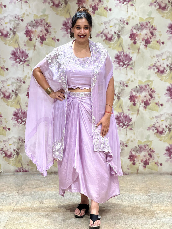 Light Purple Intricate Work Skirt Set