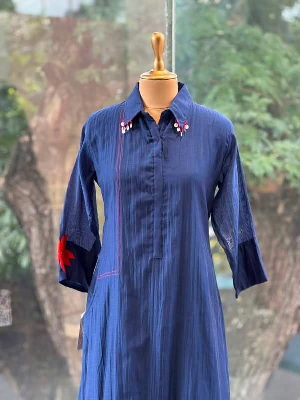 Blue Mul Tunic With Embroidery