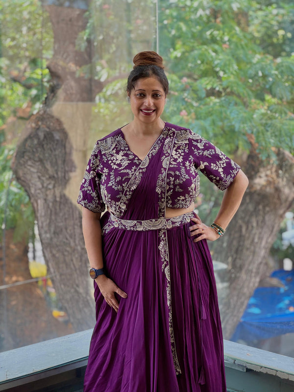 Purple Pre Drape Saree