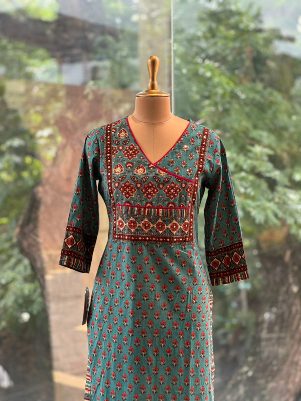 Pure Cotton Printed Yoke Kurta with Side Pocket