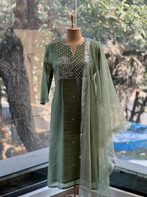 Green Dupatta Set