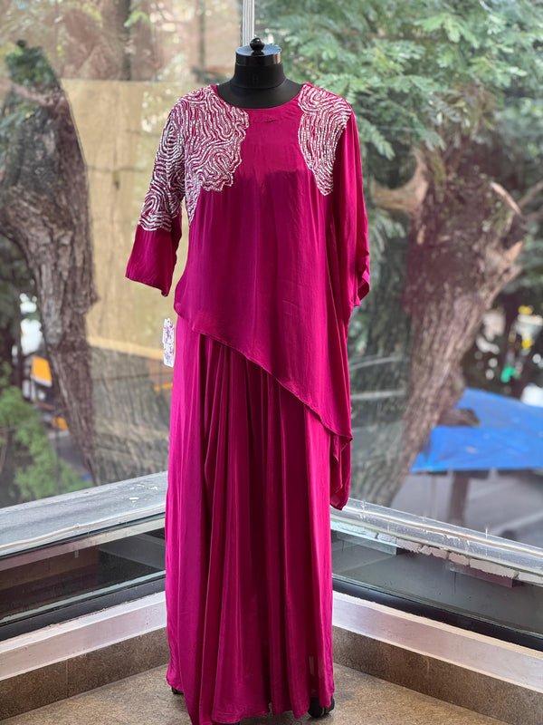 Pink Tari Work Gown