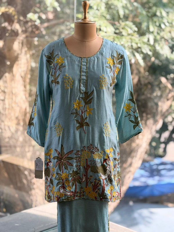 Powder Blue Patch work Co Ord