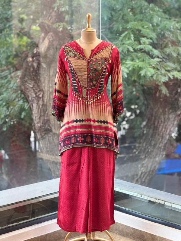 Maroon/Beige Co Ord