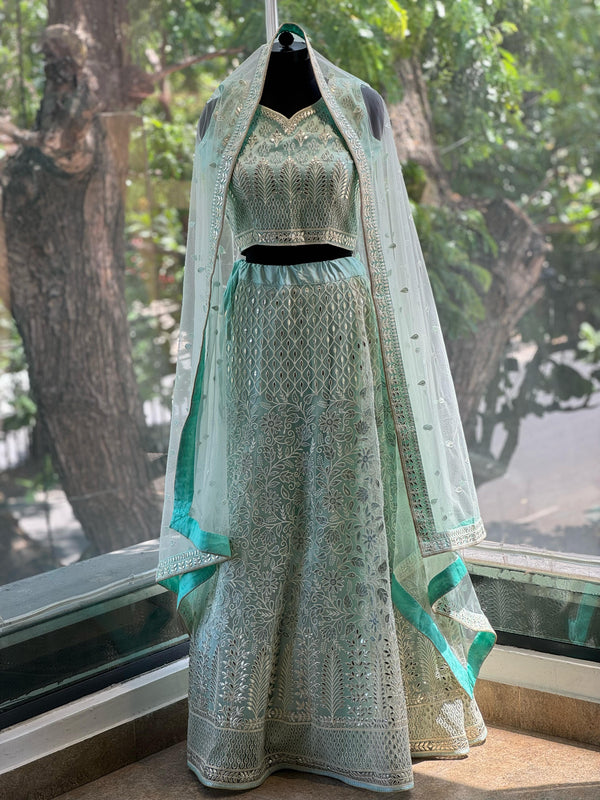 Blue Embroidered Lehenga Set