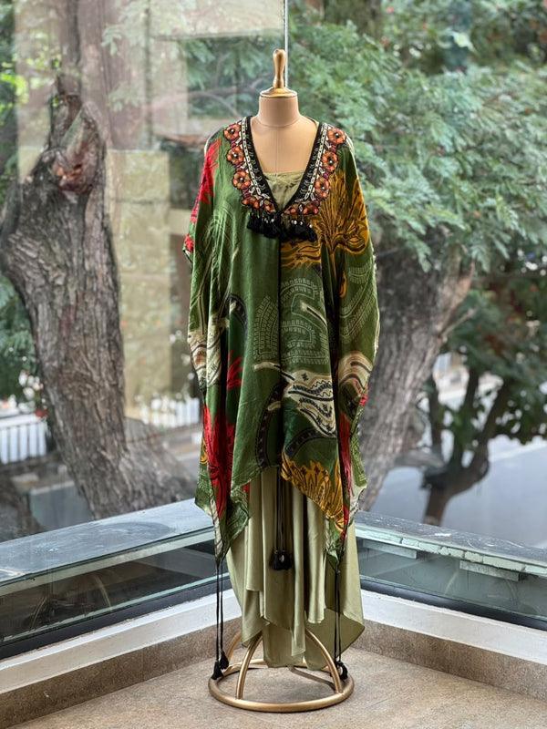 Green Digital Print Kaftan Set